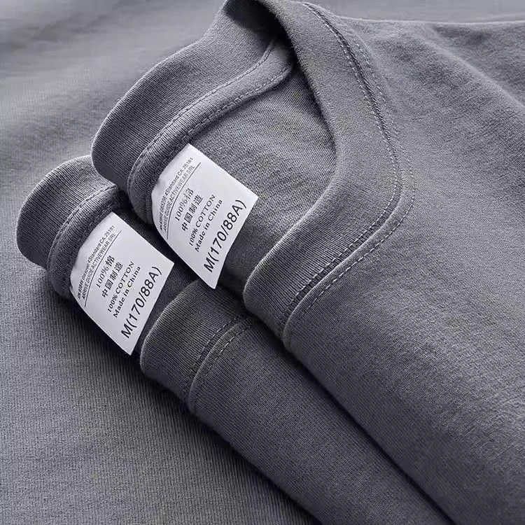 炭灰色300克重磅纯棉短袖纯色圆领T恤男女休闲落肩新款高级灰上衣