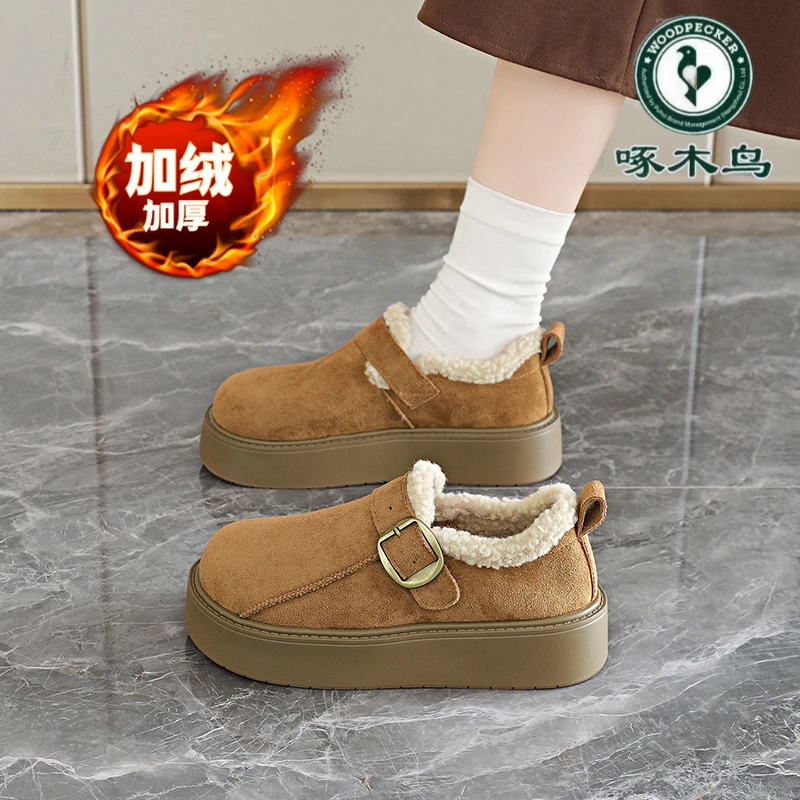 啄木鸟厚底勃肯鞋女冬季加绒2025新款保暖棉鞋一脚蹬博肯乐福鞋子