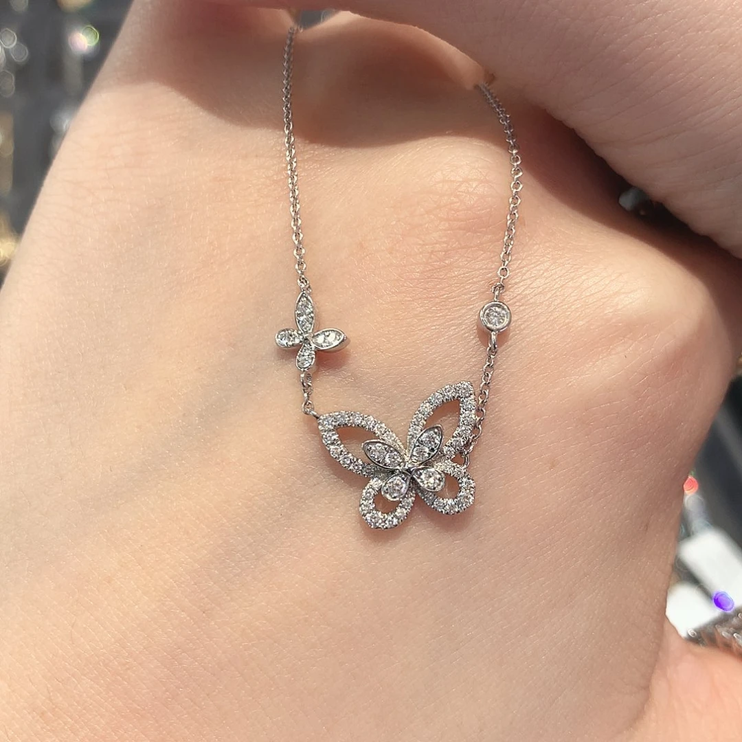 铂Pt950镶嵌实验室培育钻石蝴蝶幻影