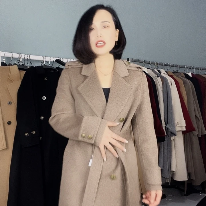 双面呢大衣S码紫绒色