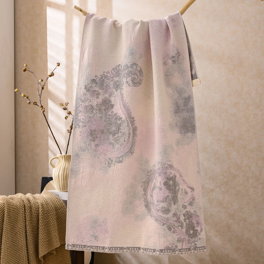 椿生初水紫色纱布浴巾80*160cm