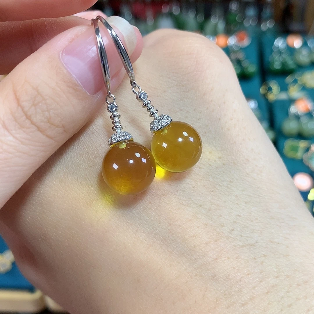 蓝珀银S925镶嵌耳饰卡11.5左右