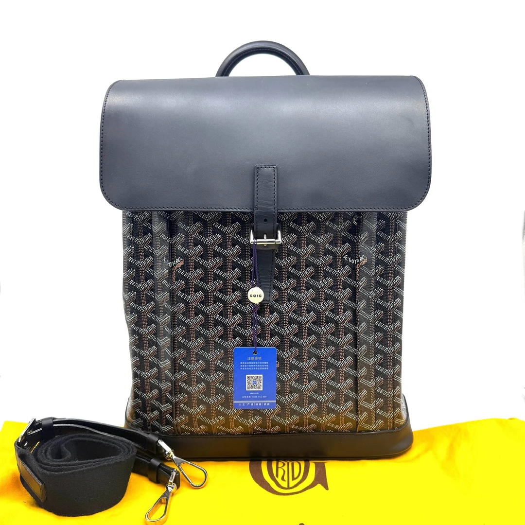 95新 Gaoy/戈雅 经典老花帆布拼皮单扣双肩包 尺寸33/37