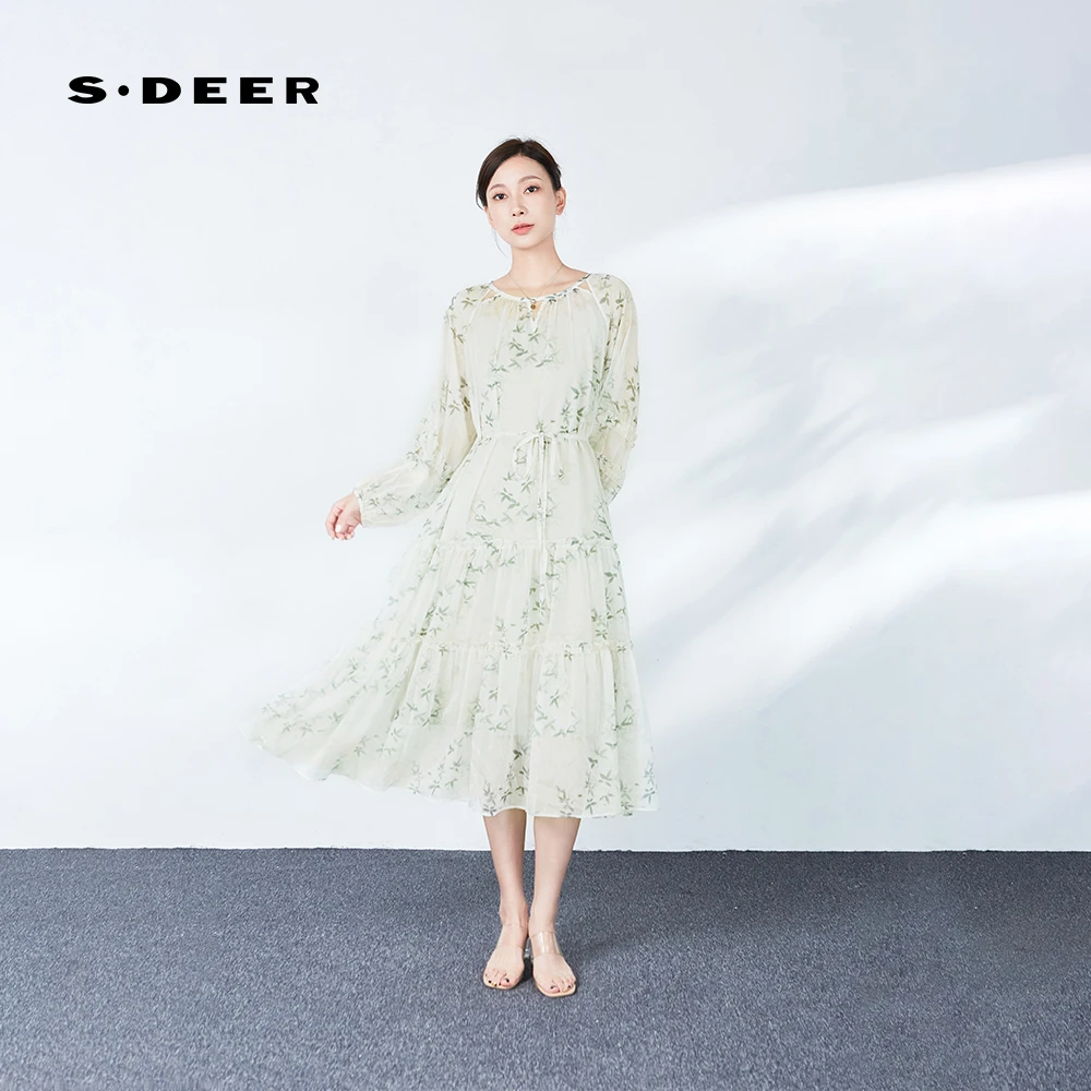 【粉丝专享】圣迪奥圆领碎花收腰时尚法式轻奢气质连衣裙S243Z1256