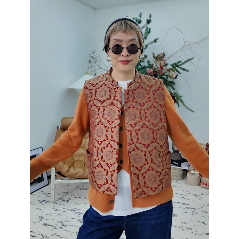 【节日系列】LIY宝相团花宋锦红马甲 排队