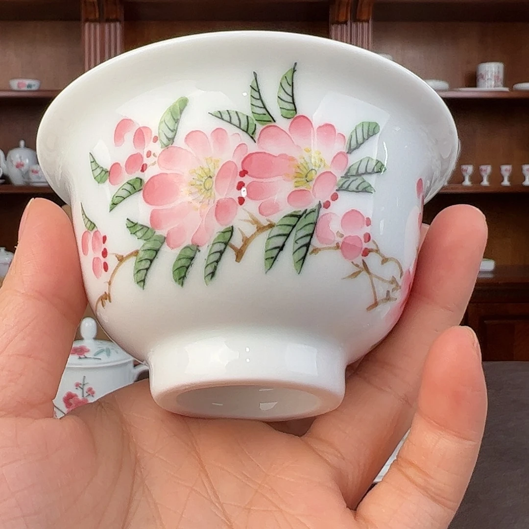 瓷纪念版釉下水点桃花压手杯