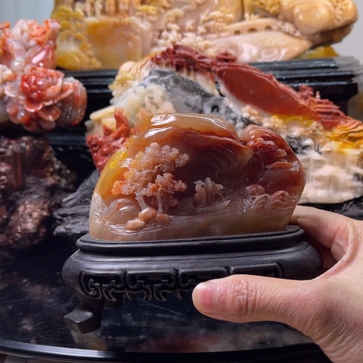 寿山石泛舟雅聚摆件