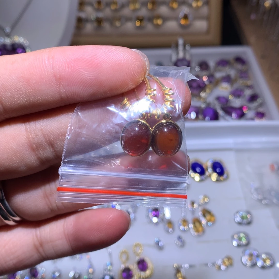 芙蓉石戒指银S925镶嵌n***n耳钉
