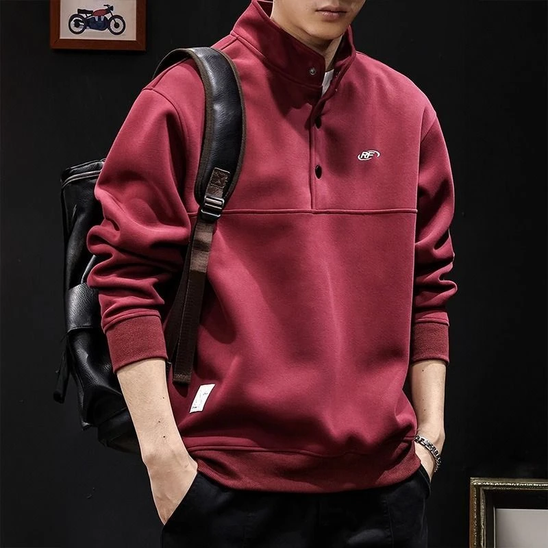 POLO立领卫衣男2024新款秋冬款重磅男装宽松大码男士潮牌红色衣服
