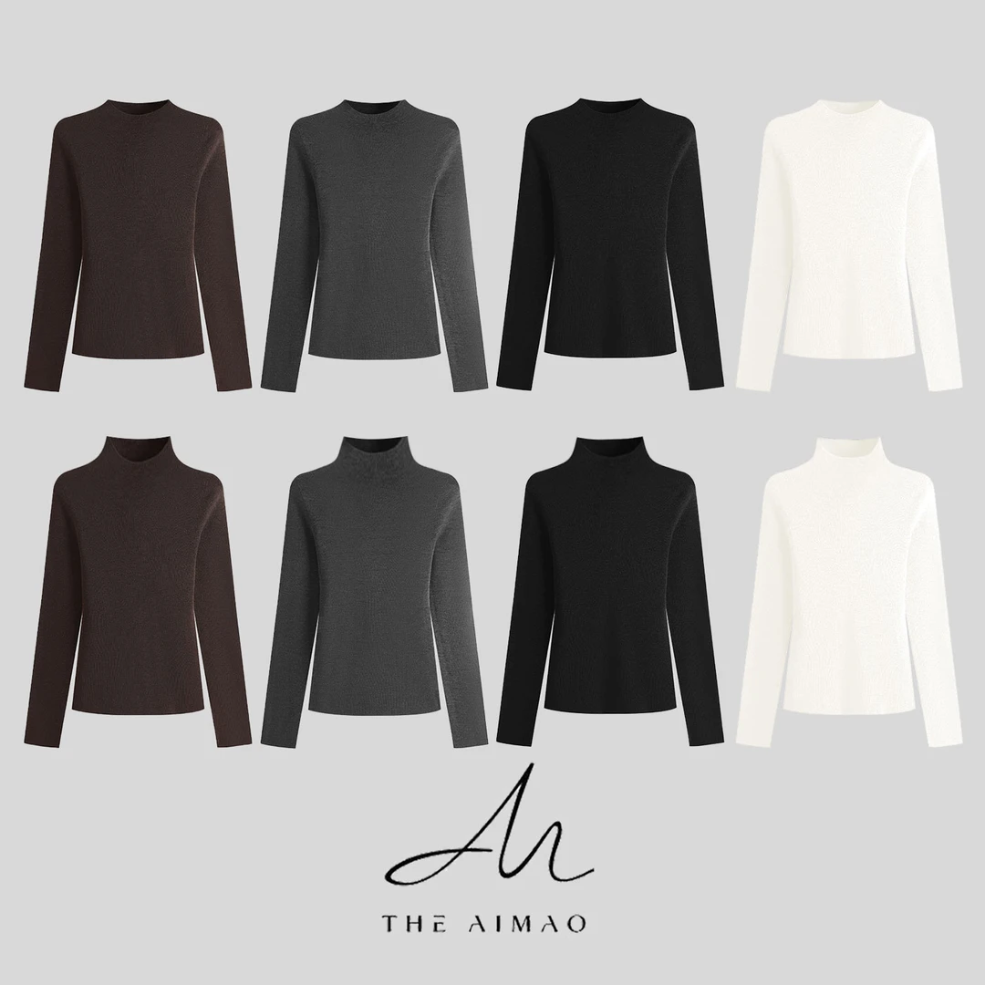 【THE AIMAO】扬子18针60支双股岛精无缝一体半高领打底衫XYX82664