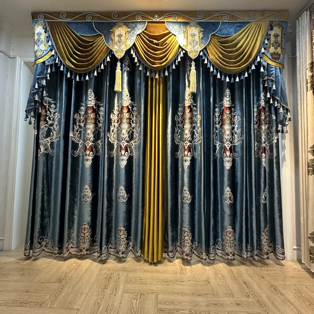 高端奢华3D鎏金窗帘布客厅卧室遮光飘窗别墅复式楼
