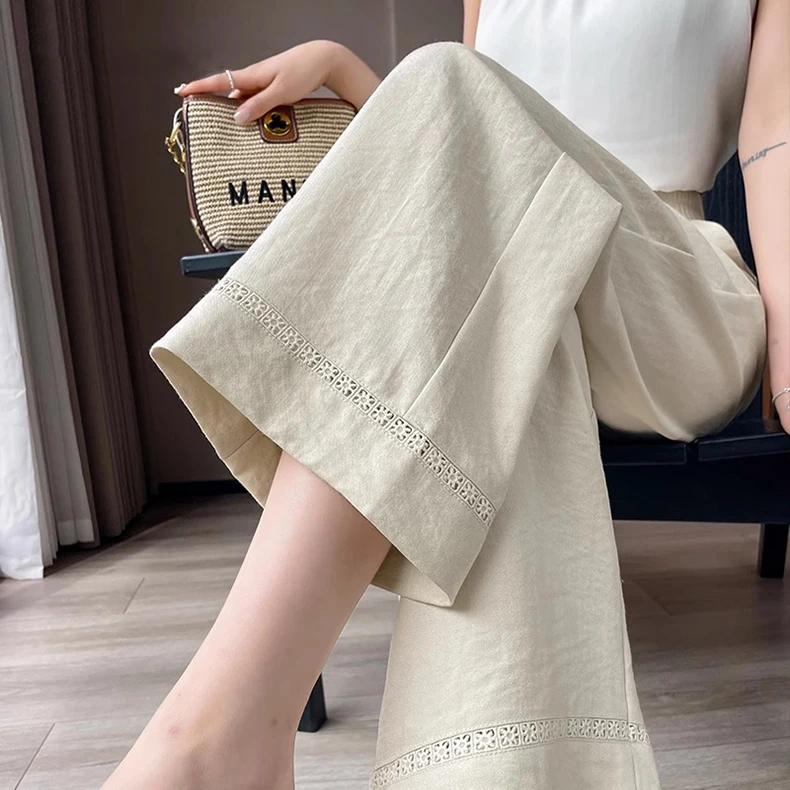 九分亚麻阔腿裤女夏季薄款2025爆款高腰显瘦小个子垂感棉麻直筒裤