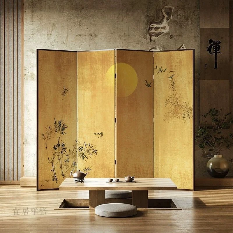 古典中式木质屏风隔断客厅进门玄关装饰茶室山水折屏折叠移动