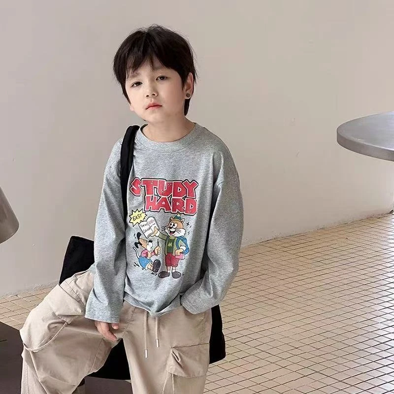 韩版儿童男童秋季服装长袖T恤中小童宝宝秋装百搭休闲卡通上衣潮
