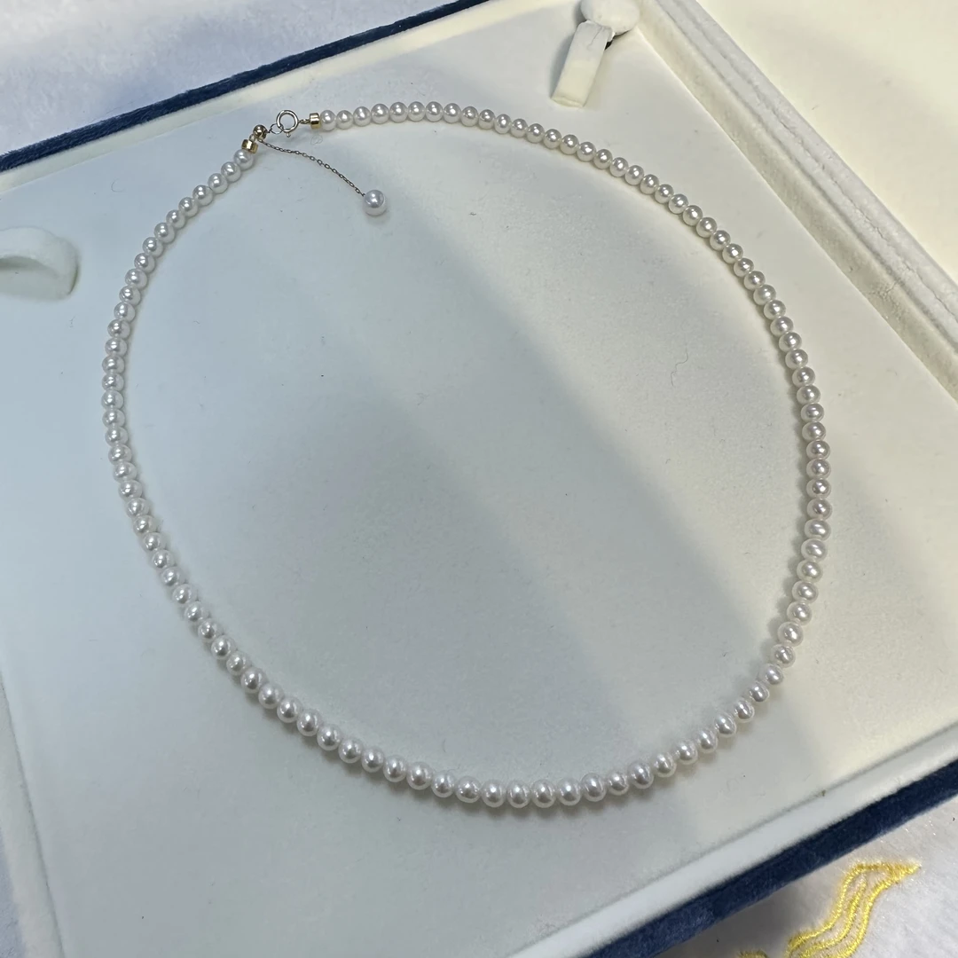 淡水baby珍珠项链18k金3-4mm