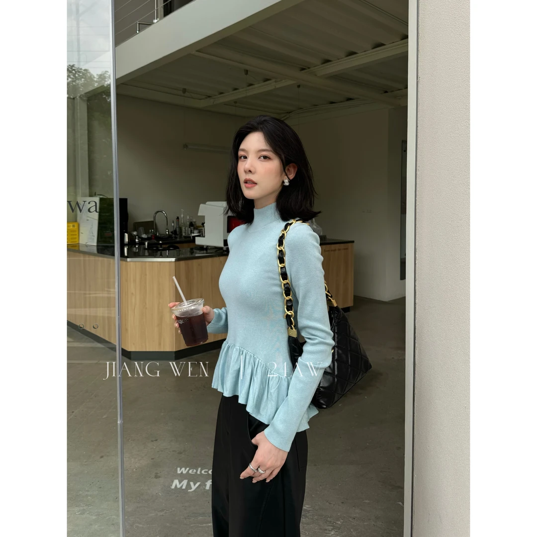 UKILAU【天空绘本】软糯保暖轻盈肤感花边下摆高领打底衫