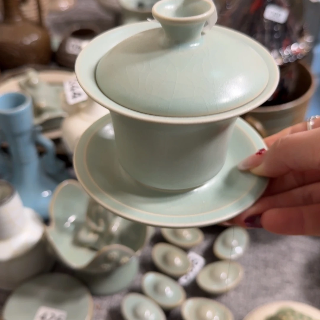 哈哈耀洲福利三彩汝窑盖碗哈哈