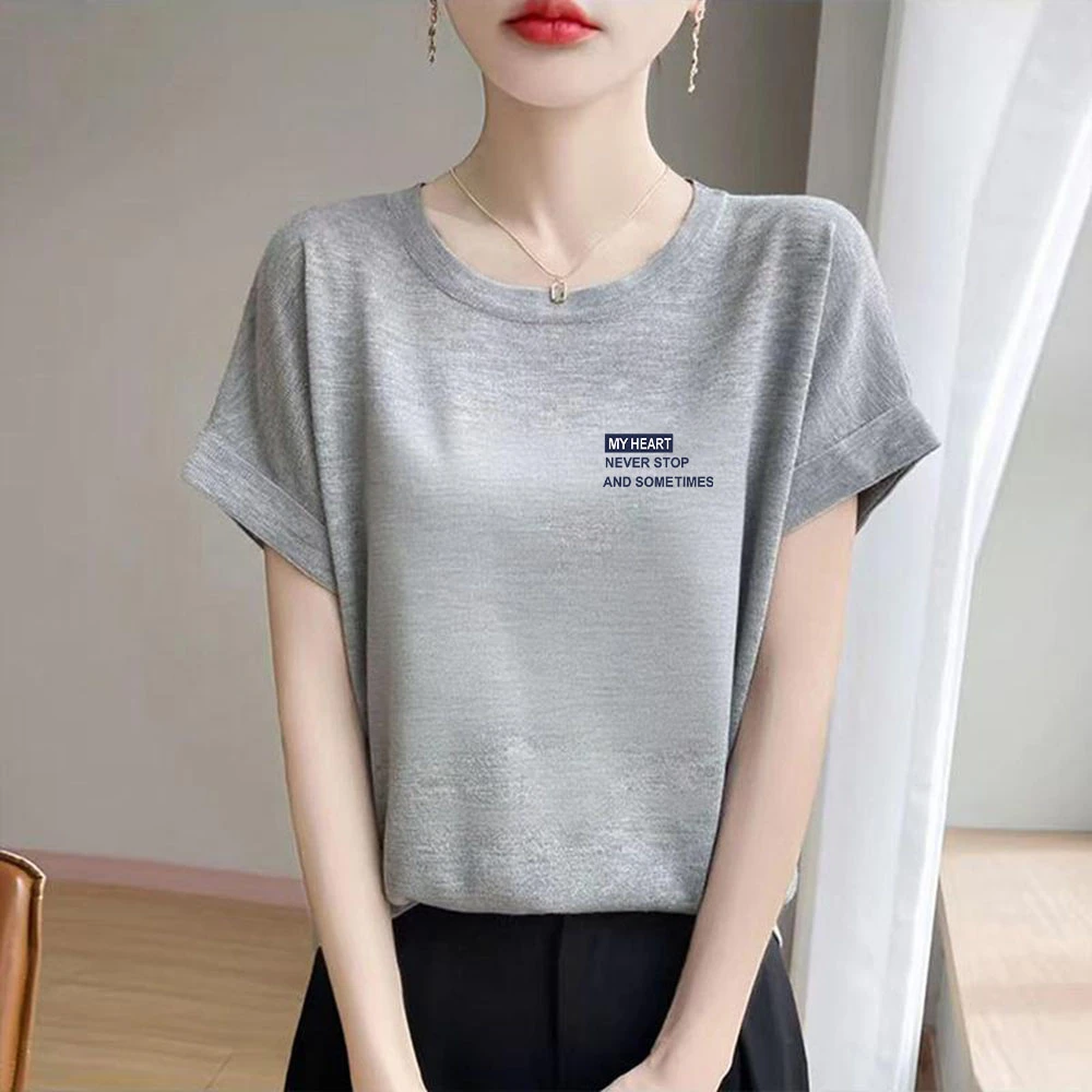 夏季2025新款休闲雪花棉短袖字母印花简约t恤女韩版圆领薄款上衣
