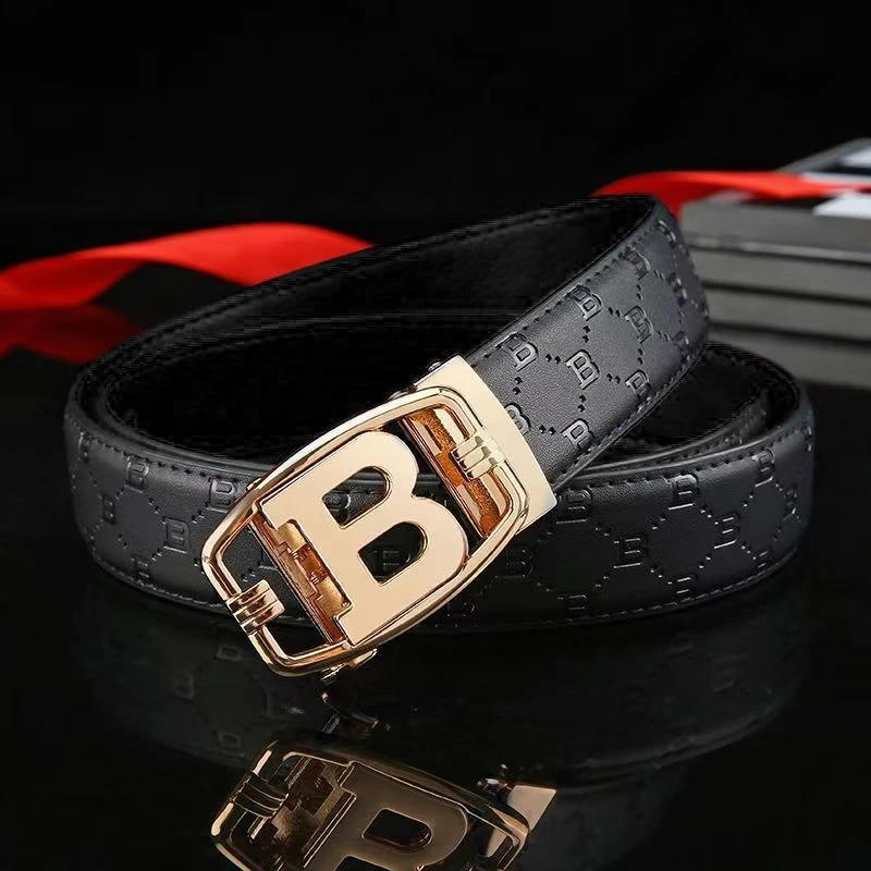 高档男士皮带自动扣年轻人真皮休闲潮流商务裤带b字母腰带真皮