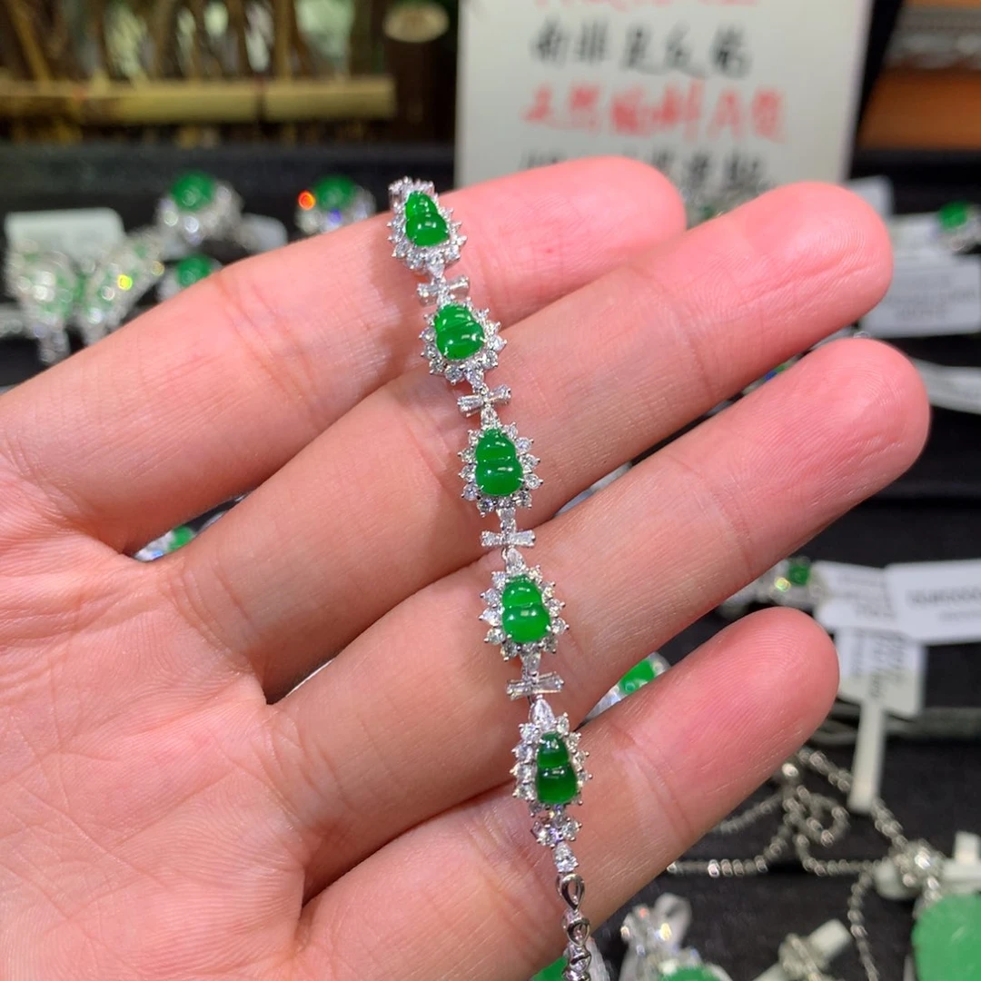 【闪购商品】翡翠手链18K金镶嵌葫芦