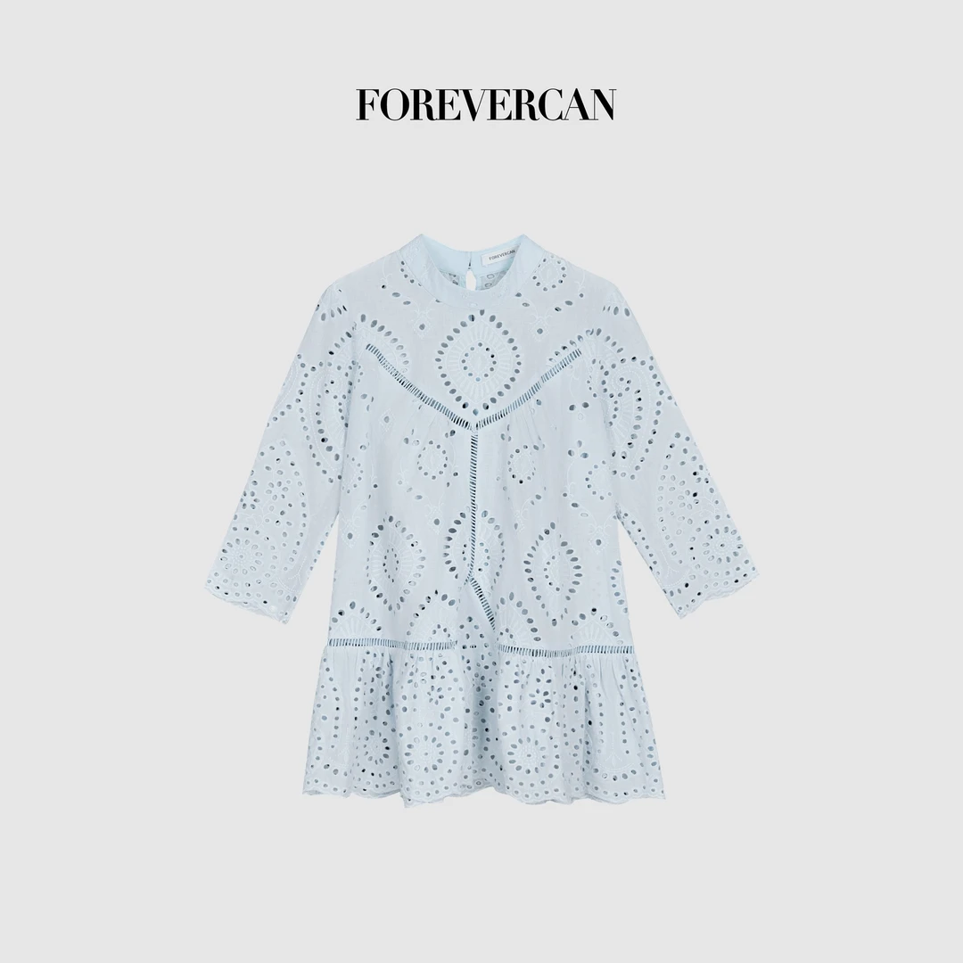 FOREVERCAN“伯克郡庄园”法式镂空雕孔绣七分袖连衣裙上衣SD64695