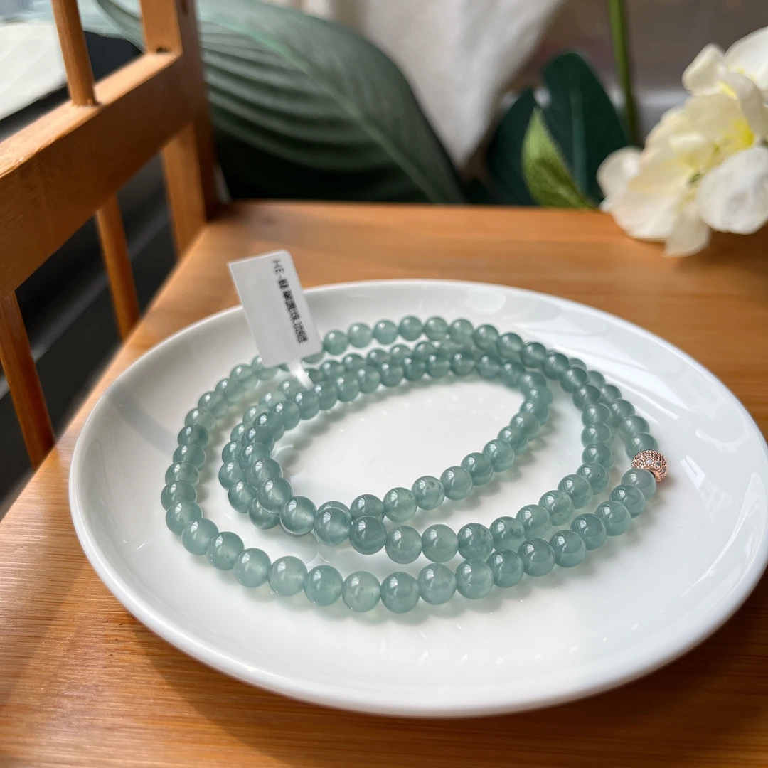 【郭老师】约6-6.5mm冰种危料翡翠圆珠项链长约66cm