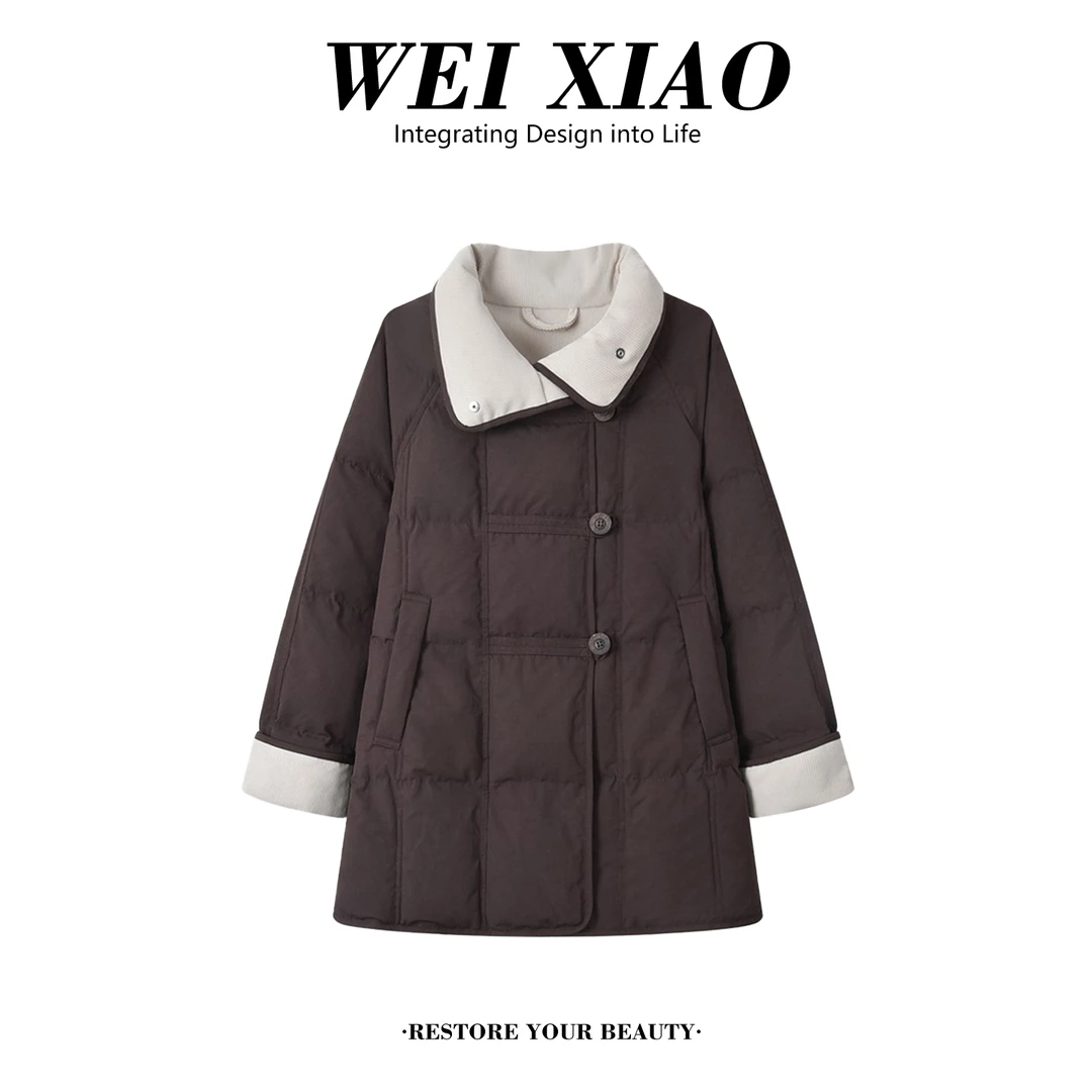 韩系时尚撞色棉衣女2025冬季新款小众设计感加厚保暖面包服外套潮