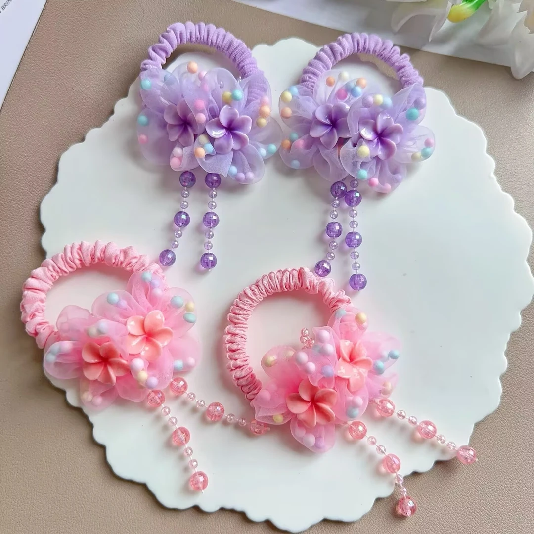 丸子头小女孩超仙流苏公主高颅发圈发饰宝宝发绳女童高颅顶发箍