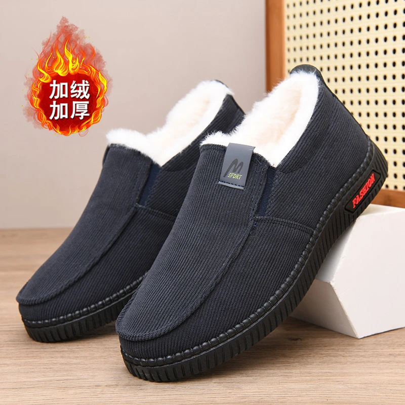 老北京布鞋冬季棉鞋轻便防滑一脚蹬休闲爸爸鞋加绒加厚时尚开车鞋
