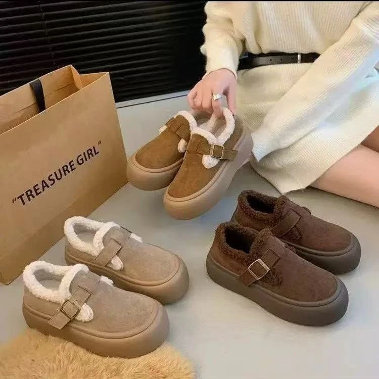 厚底雪地靴女款冬季加绒美拉德乐福棉鞋短靴增高一脚蹬复古勃肯鞋