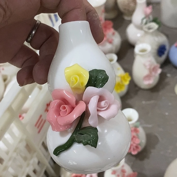 瓷片纯手工陶瓷花摆件1瑕