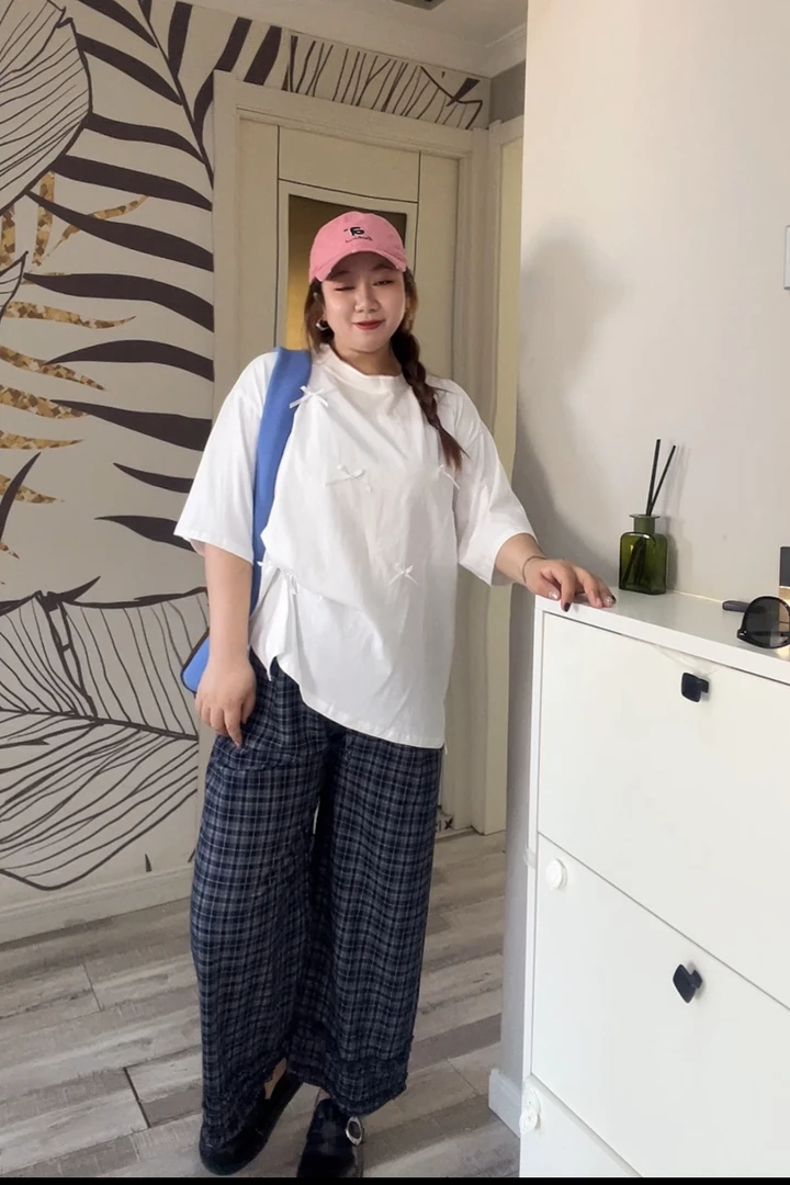 夏季宽松格子长裤慵懒风休闲外穿