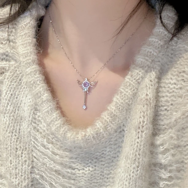 SG1983-［魔卡少女星之杖］紫水晶锆石镶合金项链均有瑕色差多样发