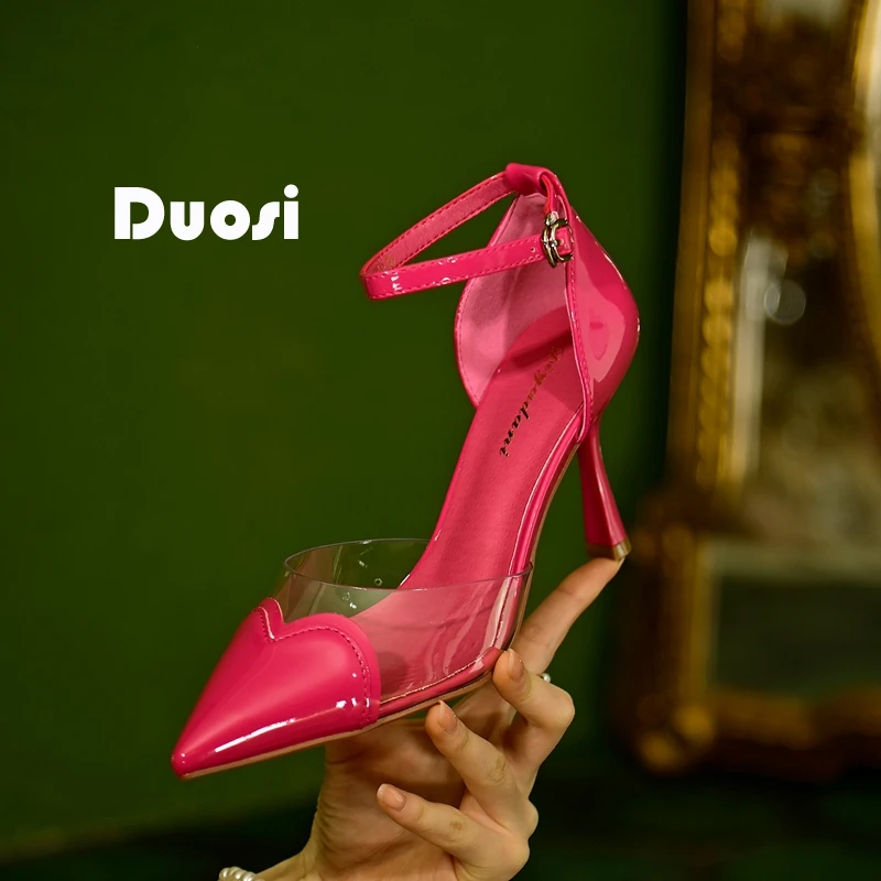 【DUOSI】7cm高跟鞋女2025爆款洋气一字扣宴会鞋细跟透明单鞋A1029