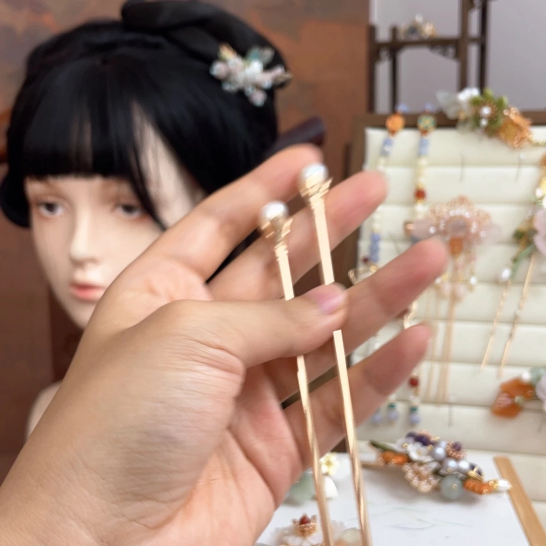 铸铜镀色簪子淡水发簪两个