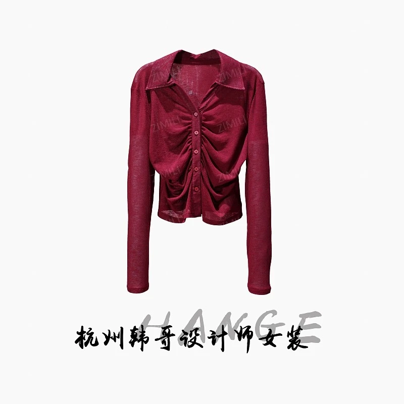 【韩哥女装】2025时装周秀场款波尔多红抽褶时尚修身皮肤衣8883-F4