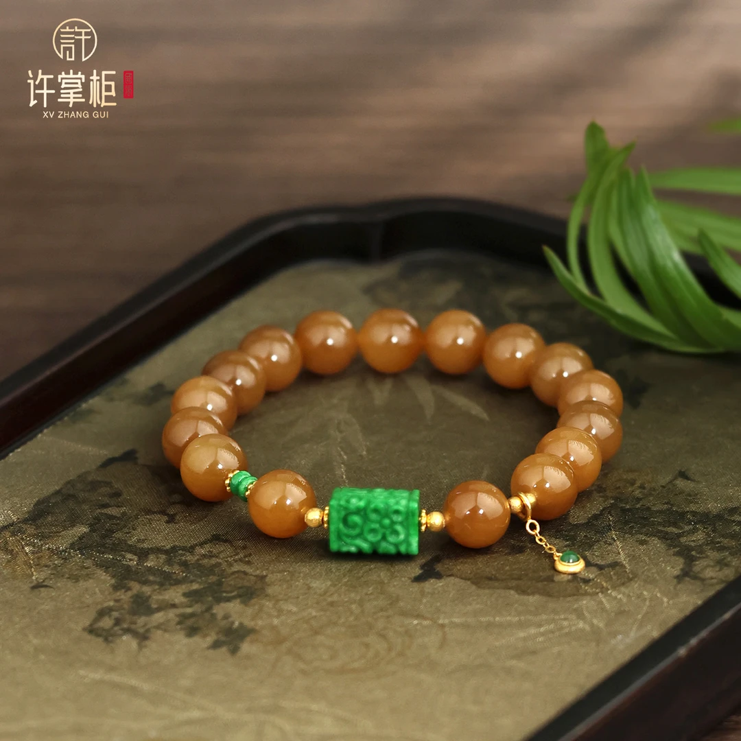 许掌柜｜翠方逸韵 18K金翡翠手串天然缅甸翡翠A货雕刻方块DIY配饰