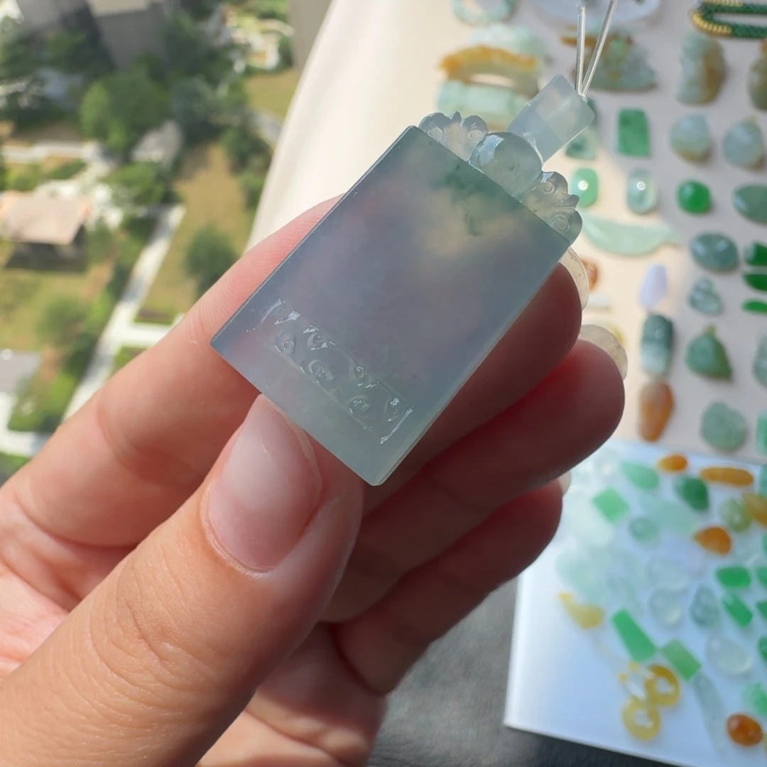 未镶嵌定制翡翠冰蓝紫无事牌