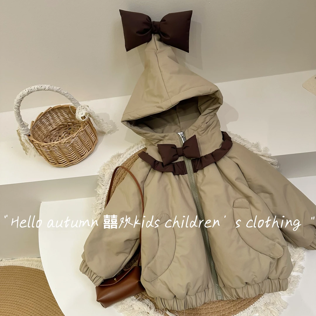 女童冬季蝴蝶结棉服加绒保暖韩版儿童百搭棉服