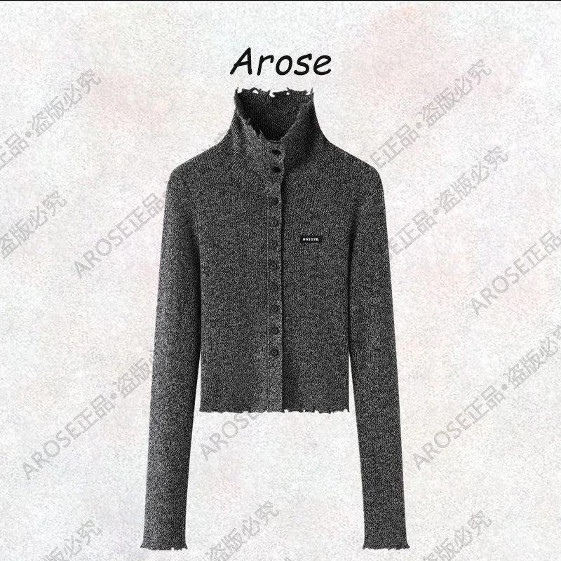 【AR0SE•正品】2025秋季翻领针织衫柔软绞花开衫保暖灰色时尚4171