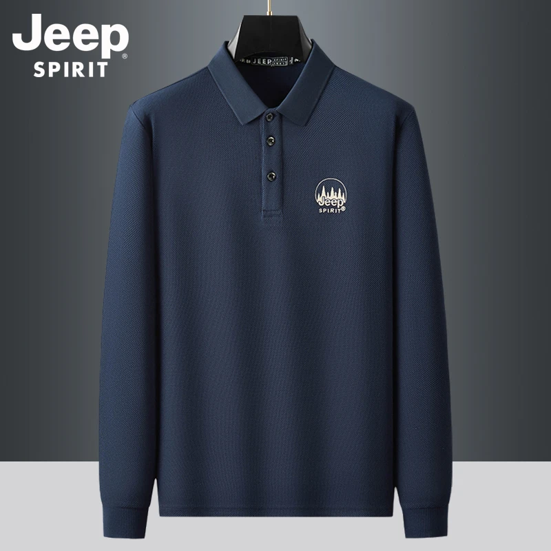 JEEP吉普长袖Polo衫男秋季新款商务休闲打底衫高品质男士秋装上衣