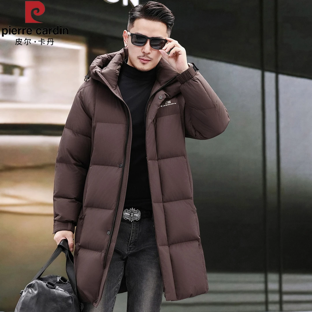 皮尔卡丹2025冬季新品男士加厚鸭绒中长款羽绒服抗寒蓄热连帽外套