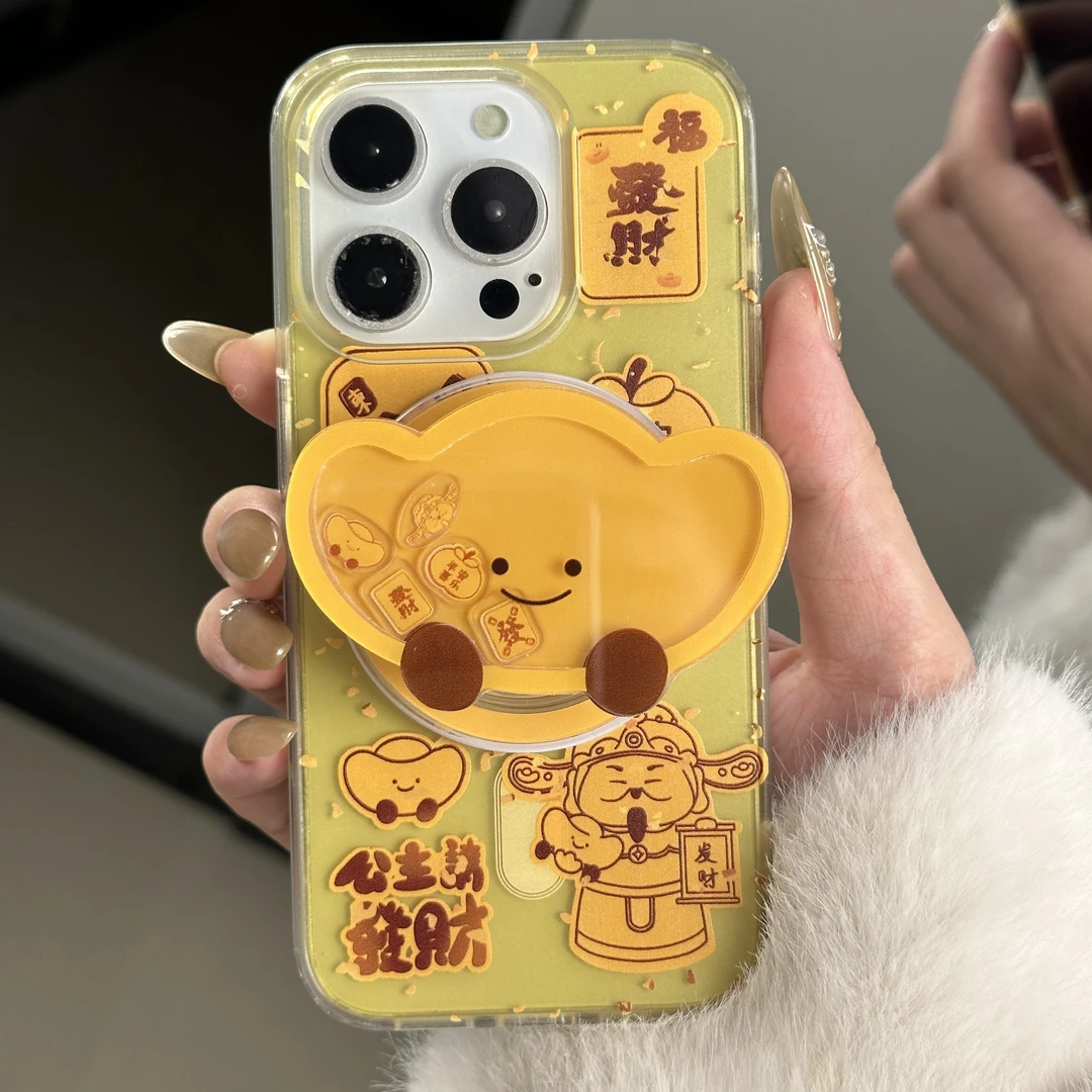 发财元宝摇摇乐适用苹果15手机壳iPhone16创意13防摔14promax时尚