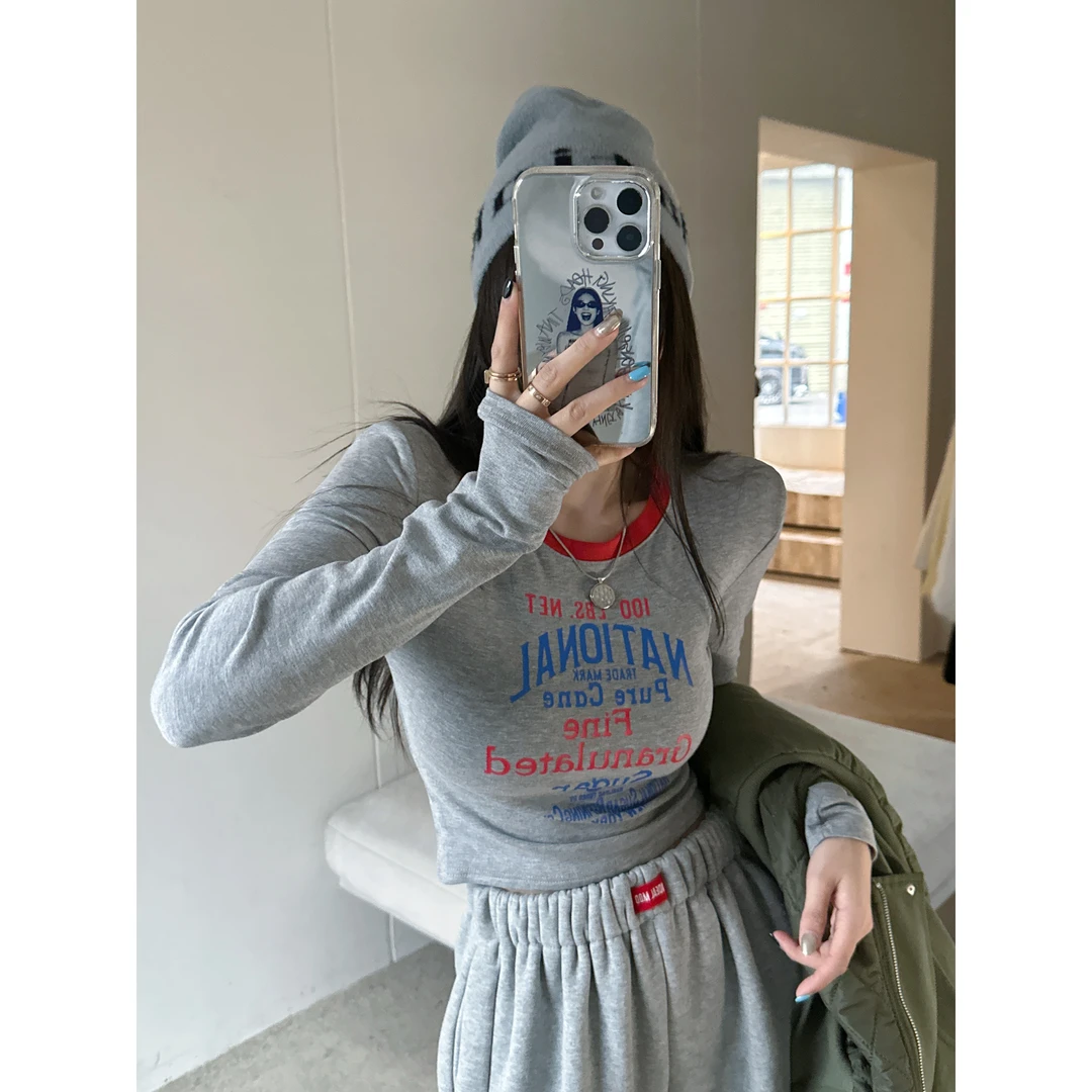 【HuiHui】韩国东大门街头ins风小众舒适撞色字母打底T恤（A1723)