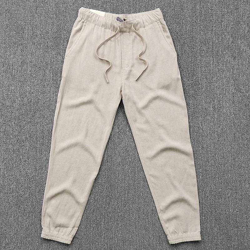 西班牙系休闲裤男士时尚裁剪石磨砂洗白色百搭潮流修身色弹力