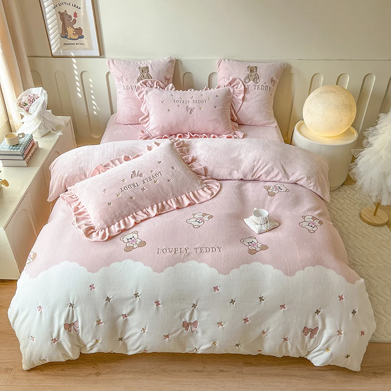 小欢喜 A类全消光加厚牛奶绒三四件套 不掉毛无静电不跑被