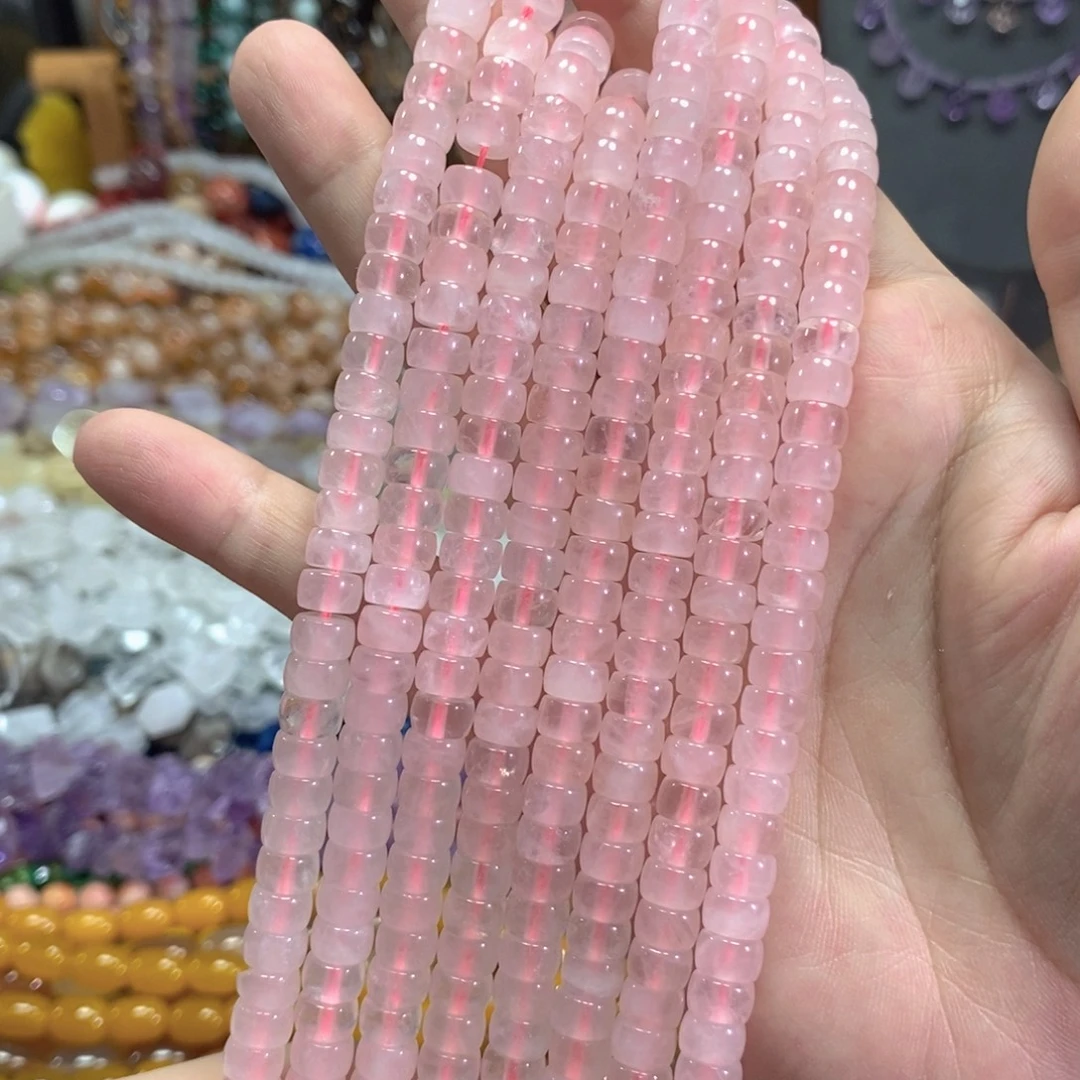 玛瑙/玉髓未镶嵌珠宝半成品粉晶直切一条卡7mm