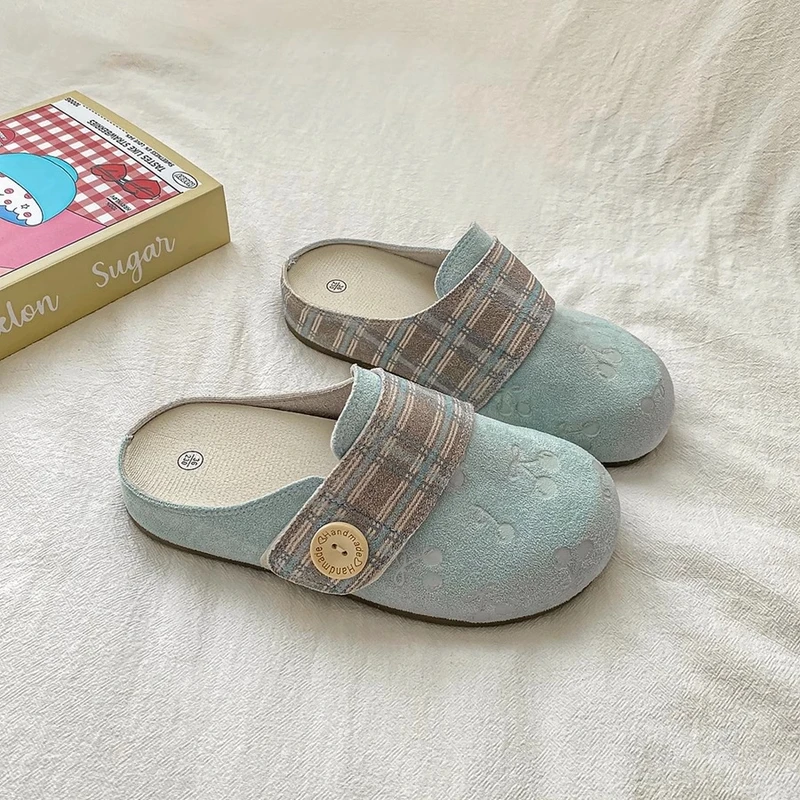 三福真皮勃肯鞋女夏季2025新款懒人鞋一脚蹬包头半拖鞋女外穿凉拖