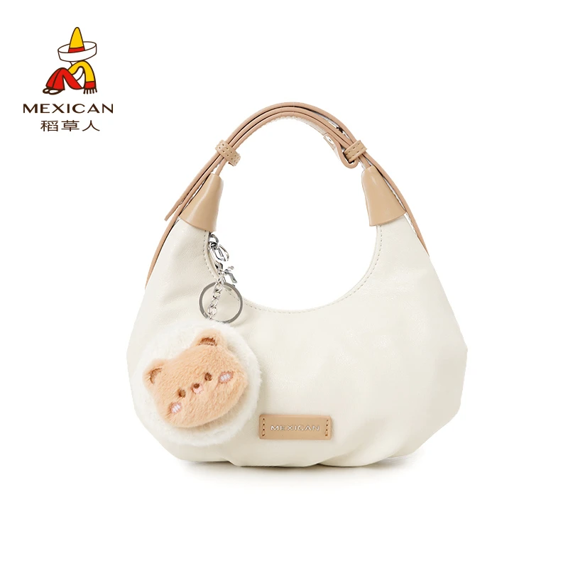 稻草人25夏季新款拼色简约月牙可调节手拎单肩斜挎包