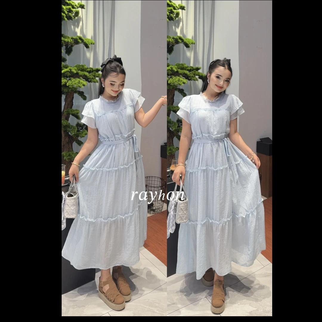 Rayhon气质优雅小飞袖收腰显瘦夏季女士长裙，尽显松弛感与仙气
